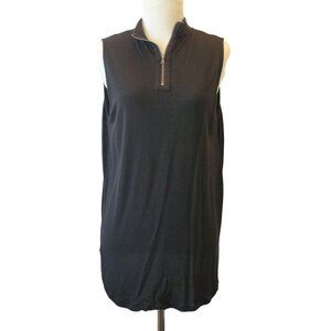 Ann Taylor Loft Women's Shirt Top Blouse Black Sleeveless Tunic Zipper Neck